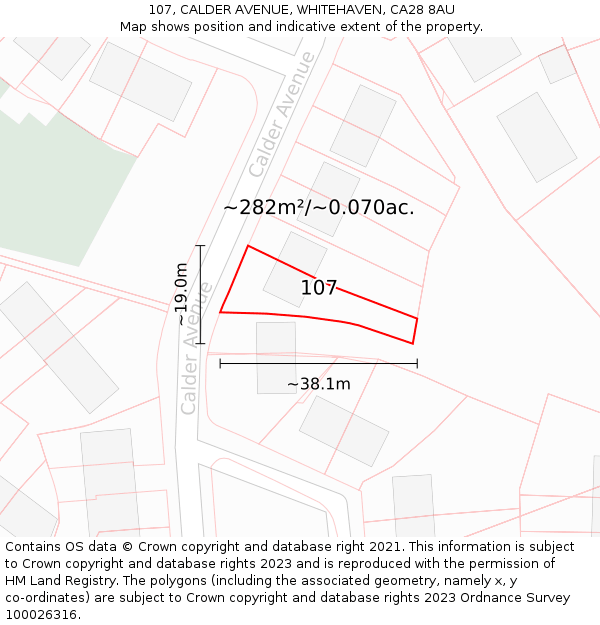 107, CALDER AVENUE, WHITEHAVEN, CA28 8AU: Plot and title map
