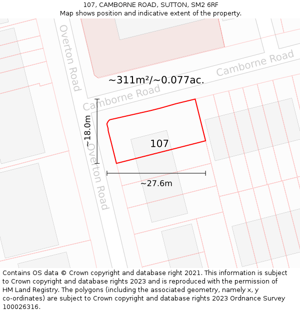 107, CAMBORNE ROAD, SUTTON, SM2 6RF: Plot and title map