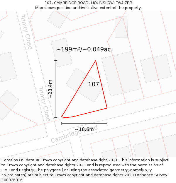 107, CAMBRIDGE ROAD, HOUNSLOW, TW4 7BB: Plot and title map