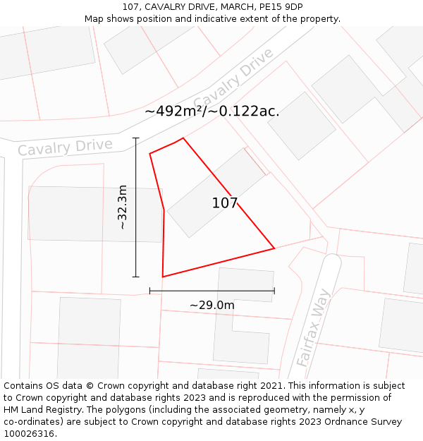 107, CAVALRY DRIVE, MARCH, PE15 9DP: Plot and title map