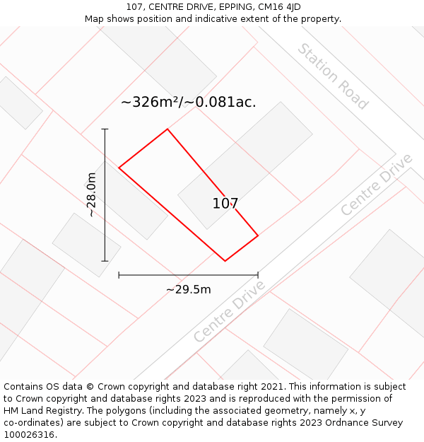 107, CENTRE DRIVE, EPPING, CM16 4JD: Plot and title map