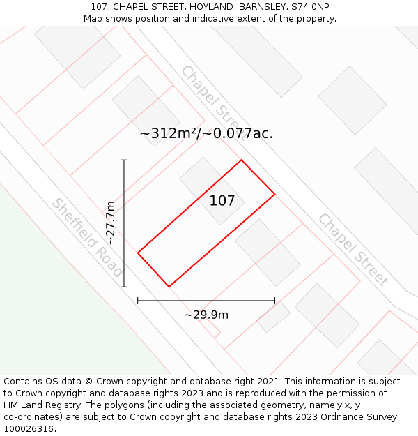 107, CHAPEL STREET, HOYLAND, BARNSLEY, S74 0NP: Plot and title map