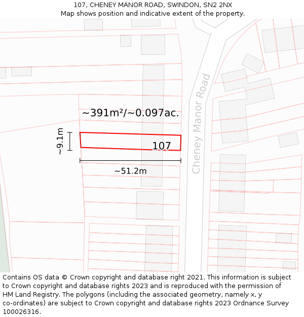 107, CHENEY MANOR ROAD, SWINDON, SN2 2NX: Plot and title map