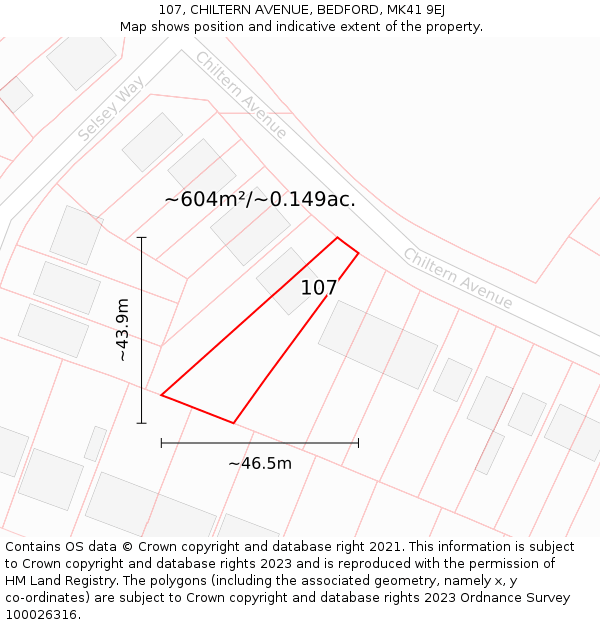 107, CHILTERN AVENUE, BEDFORD, MK41 9EJ: Plot and title map