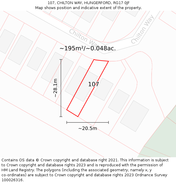 107, CHILTON WAY, HUNGERFORD, RG17 0JF: Plot and title map