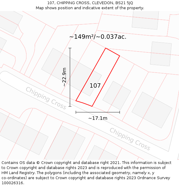 107, CHIPPING CROSS, CLEVEDON, BS21 5JQ: Plot and title map