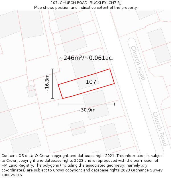 107, CHURCH ROAD, BUCKLEY, CH7 3JJ: Plot and title map