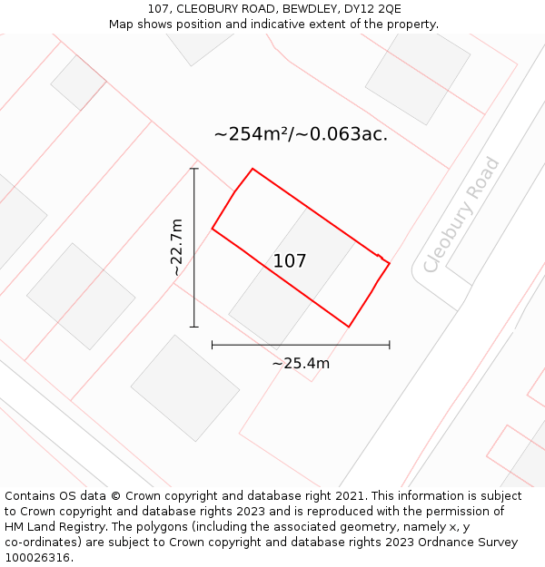 107, CLEOBURY ROAD, BEWDLEY, DY12 2QE: Plot and title map