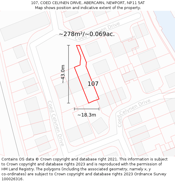 107, COED CELYNEN DRIVE, ABERCARN, NEWPORT, NP11 5AT: Plot and title map