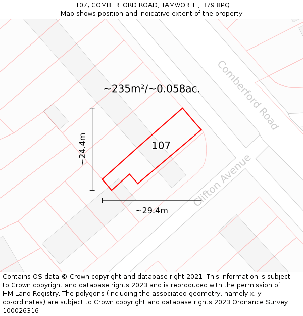 107, COMBERFORD ROAD, TAMWORTH, B79 8PQ: Plot and title map