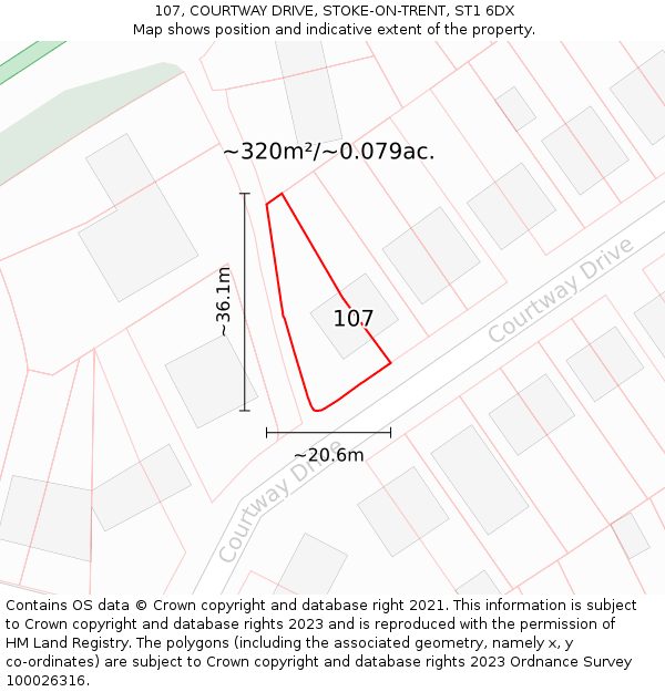 107, COURTWAY DRIVE, STOKE-ON-TRENT, ST1 6DX: Plot and title map