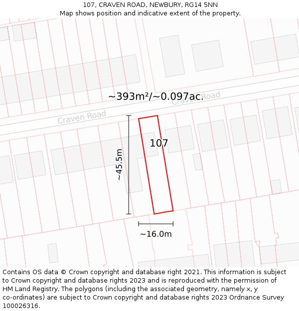 107, CRAVEN ROAD, NEWBURY, RG14 5NN: Plot and title map