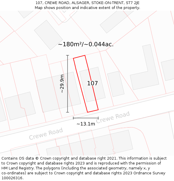 107, CREWE ROAD, ALSAGER, STOKE-ON-TRENT, ST7 2JE: Plot and title map