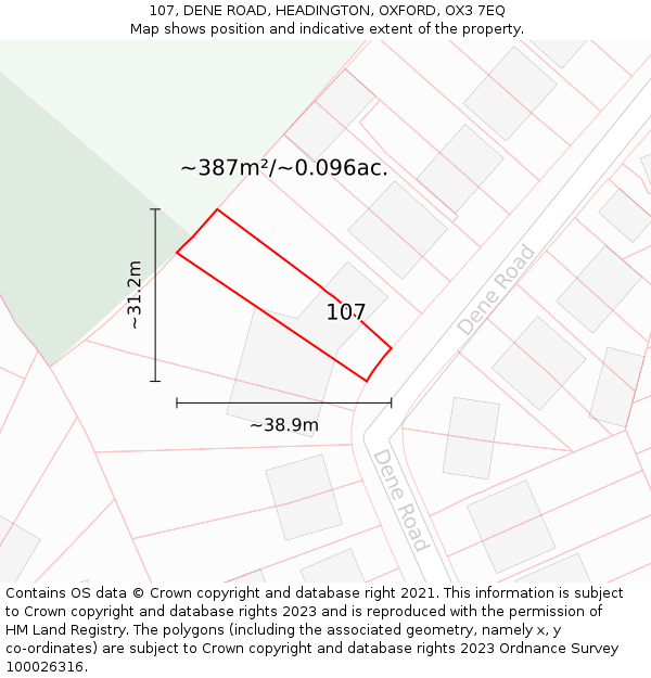 107, DENE ROAD, HEADINGTON, OXFORD, OX3 7EQ: Plot and title map