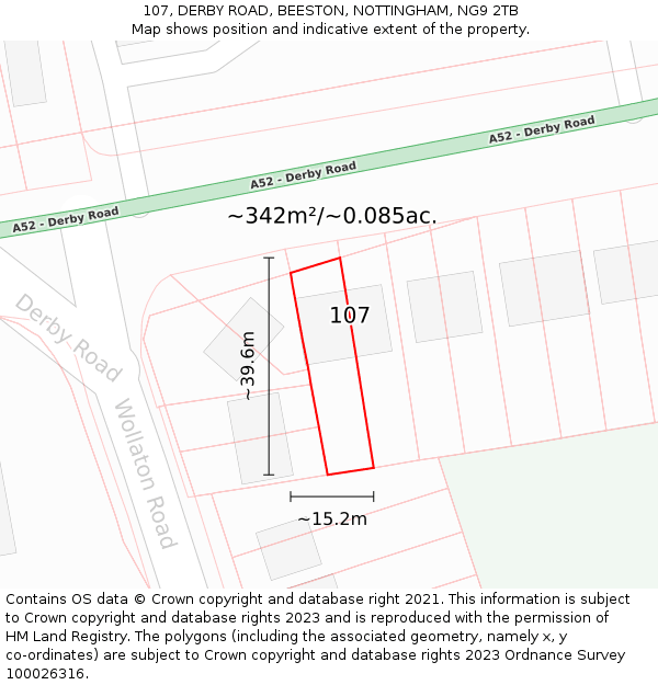 107, DERBY ROAD, BEESTON, NOTTINGHAM, NG9 2TB: Plot and title map