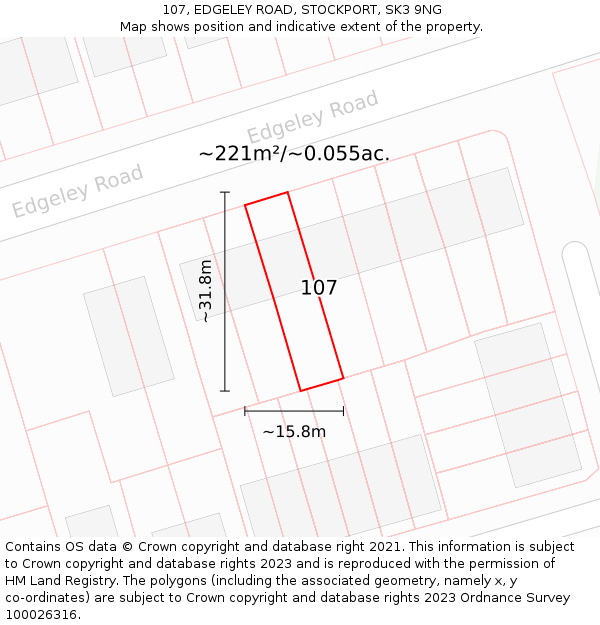 107, EDGELEY ROAD, STOCKPORT, SK3 9NG: Plot and title map