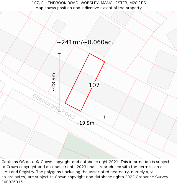 107, ELLENBROOK ROAD, WORSLEY, MANCHESTER, M28 1ES: Plot and title map