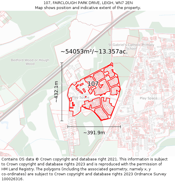 107, FAIRCLOUGH PARK DRIVE, LEIGH, WN7 2EN: Plot and title map