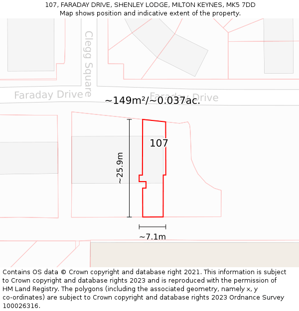 107, FARADAY DRIVE, SHENLEY LODGE, MILTON KEYNES, MK5 7DD: Plot and title map
