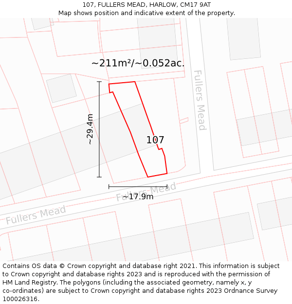 107, FULLERS MEAD, HARLOW, CM17 9AT: Plot and title map