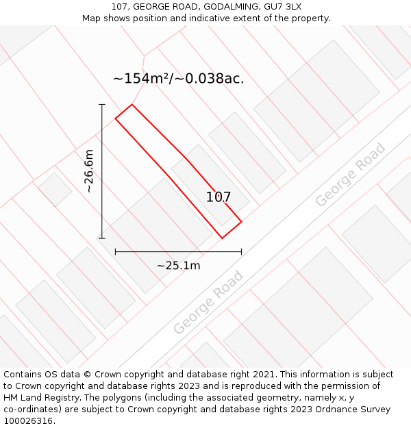 107, GEORGE ROAD, GODALMING, GU7 3LX: Plot and title map