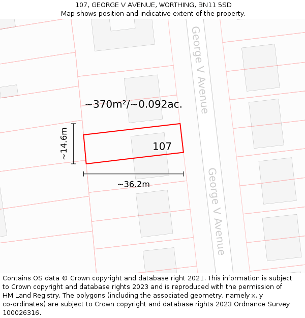 107, GEORGE V AVENUE, WORTHING, BN11 5SD: Plot and title map