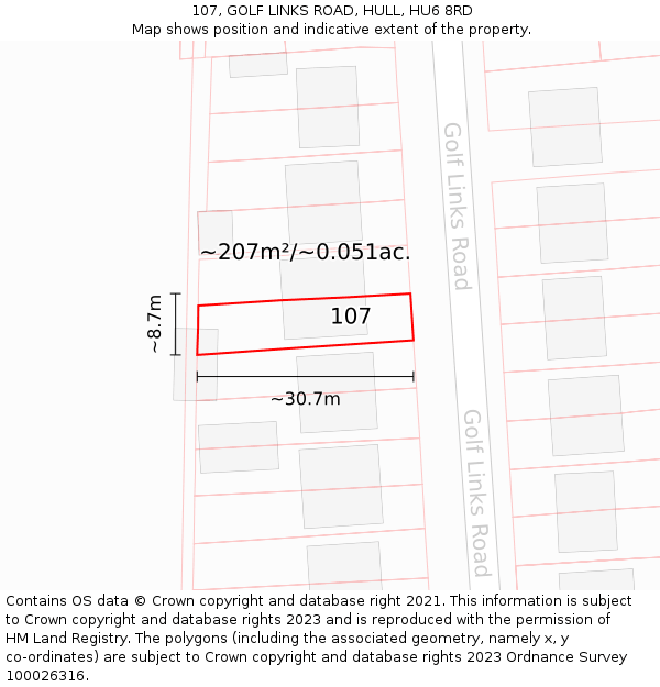 107, GOLF LINKS ROAD, HULL, HU6 8RD: Plot and title map