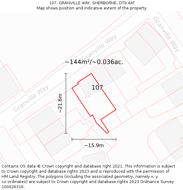 107, GRANVILLE WAY, SHERBORNE, DT9 4AT: Plot and title map