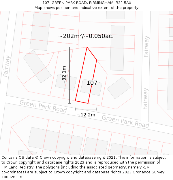 107, GREEN PARK ROAD, BIRMINGHAM, B31 5AX: Plot and title map