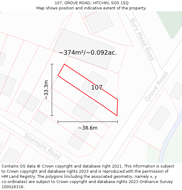 107, GROVE ROAD, HITCHIN, SG5 1SQ: Plot and title map