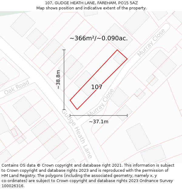 107, GUDGE HEATH LANE, FAREHAM, PO15 5AZ: Plot and title map