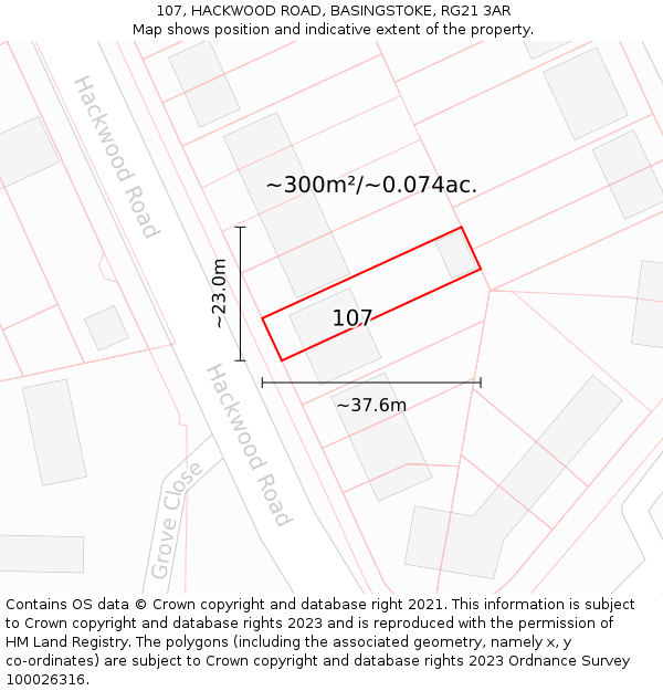 107, HACKWOOD ROAD, BASINGSTOKE, RG21 3AR: Plot and title map