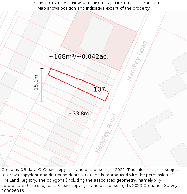 107, HANDLEY ROAD, NEW WHITTINGTON, CHESTERFIELD, S43 2EF: Plot and title map