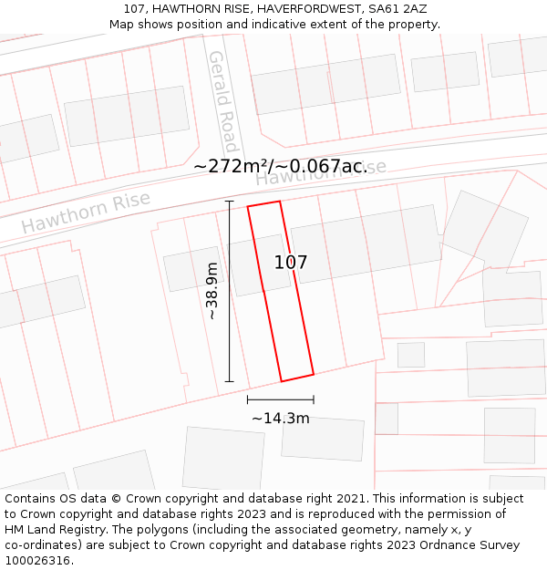 107, HAWTHORN RISE, HAVERFORDWEST, SA61 2AZ: Plot and title map