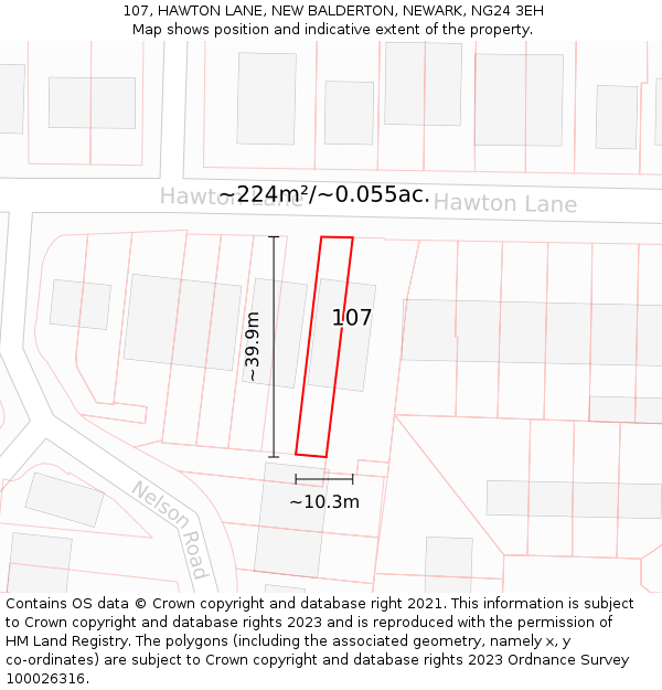 107, HAWTON LANE, NEW BALDERTON, NEWARK, NG24 3EH: Plot and title map