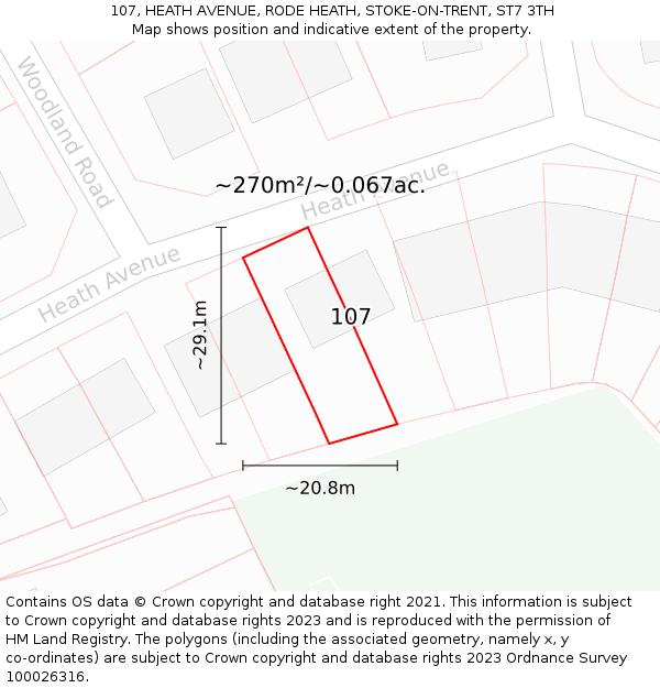 107, HEATH AVENUE, RODE HEATH, STOKE-ON-TRENT, ST7 3TH: Plot and title map