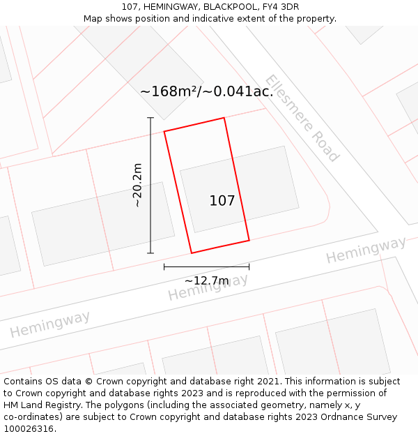 107, HEMINGWAY, BLACKPOOL, FY4 3DR: Plot and title map