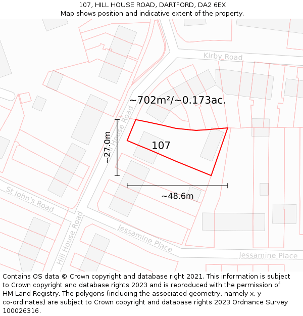 107, HILL HOUSE ROAD, DARTFORD, DA2 6EX: Plot and title map