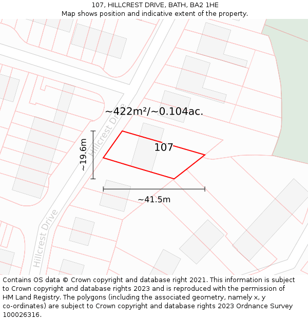 107, HILLCREST DRIVE, BATH, BA2 1HE: Plot and title map