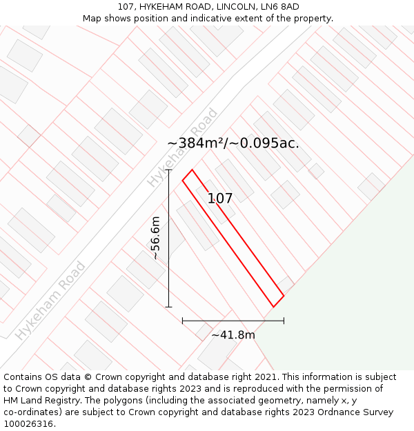 107, HYKEHAM ROAD, LINCOLN, LN6 8AD: Plot and title map