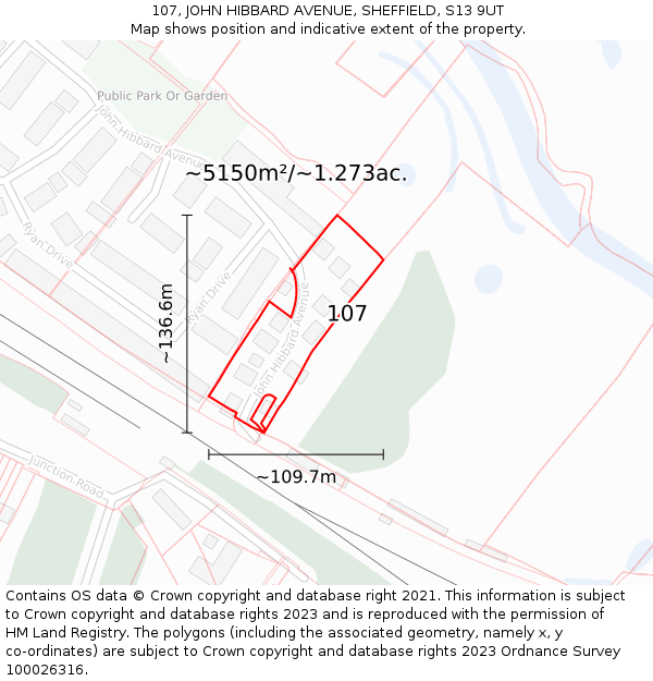 107, JOHN HIBBARD AVENUE, SHEFFIELD, S13 9UT: Plot and title map