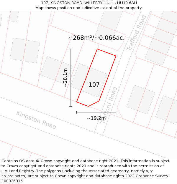 107, KINGSTON ROAD, WILLERBY, HULL, HU10 6AH: Plot and title map