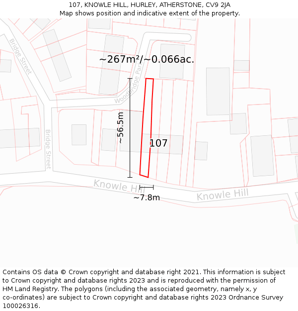 107, KNOWLE HILL, HURLEY, ATHERSTONE, CV9 2JA: Plot and title map