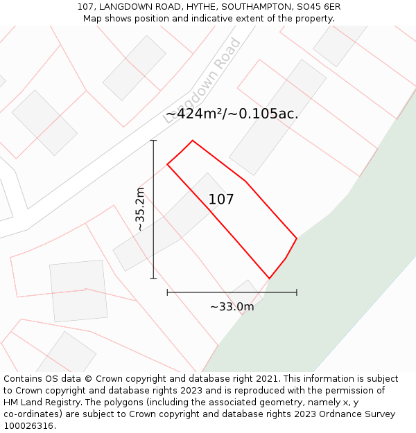 107, LANGDOWN ROAD, HYTHE, SOUTHAMPTON, SO45 6ER: Plot and title map