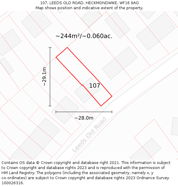 107, LEEDS OLD ROAD, HECKMONDWIKE, WF16 9AG: Plot and title map