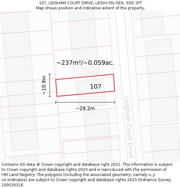 107, LEIGHAM COURT DRIVE, LEIGH-ON-SEA, SS9 1PT: Plot and title map