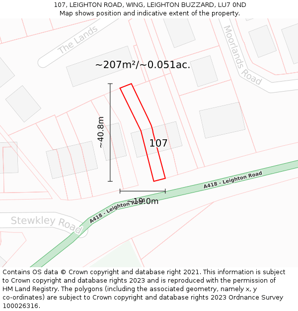 107, LEIGHTON ROAD, WING, LEIGHTON BUZZARD, LU7 0ND: Plot and title map