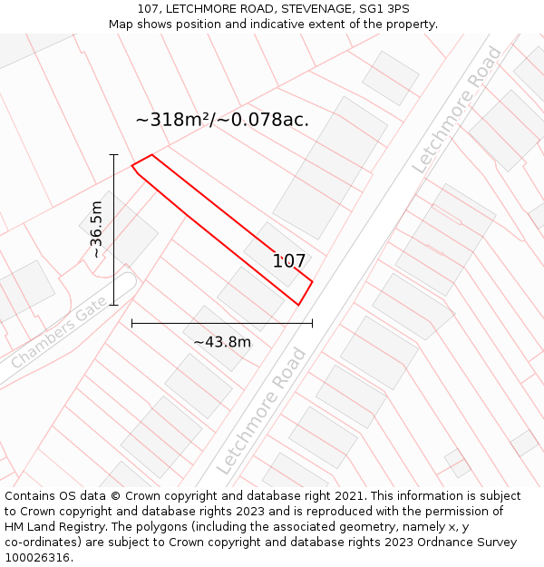 107, LETCHMORE ROAD, STEVENAGE, SG1 3PS: Plot and title map