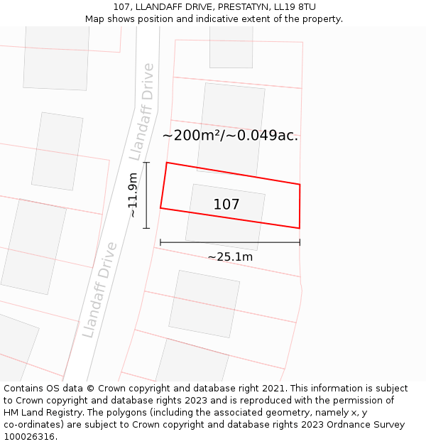 107, LLANDAFF DRIVE, PRESTATYN, LL19 8TU: Plot and title map