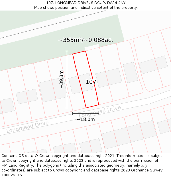 107, LONGMEAD DRIVE, SIDCUP, DA14 4NY: Plot and title map